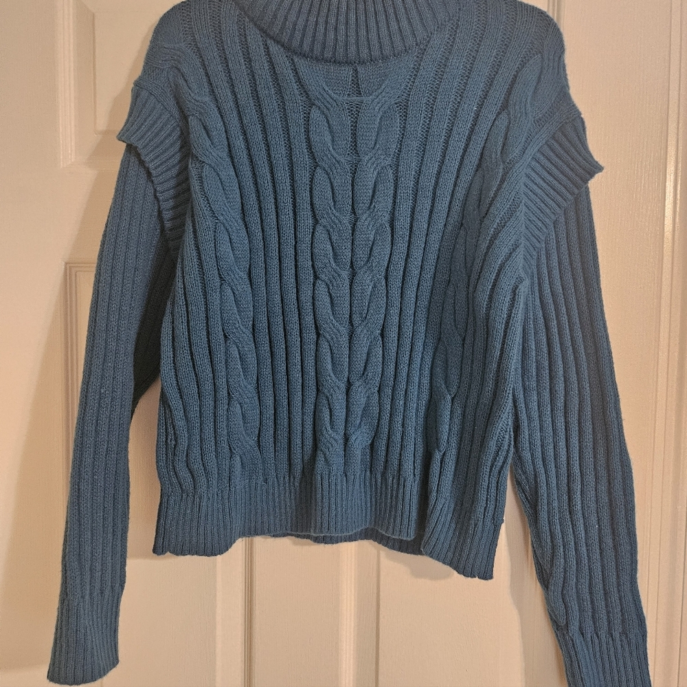 Time and Tru Teal Cable Knit Turtleneck Sweater